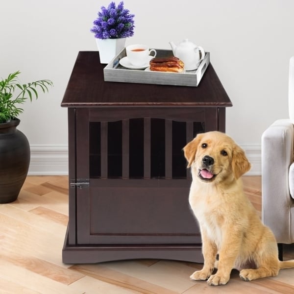 Table d'appoint en bois pour panier pour animaux de compagnie avec porte verrouillable