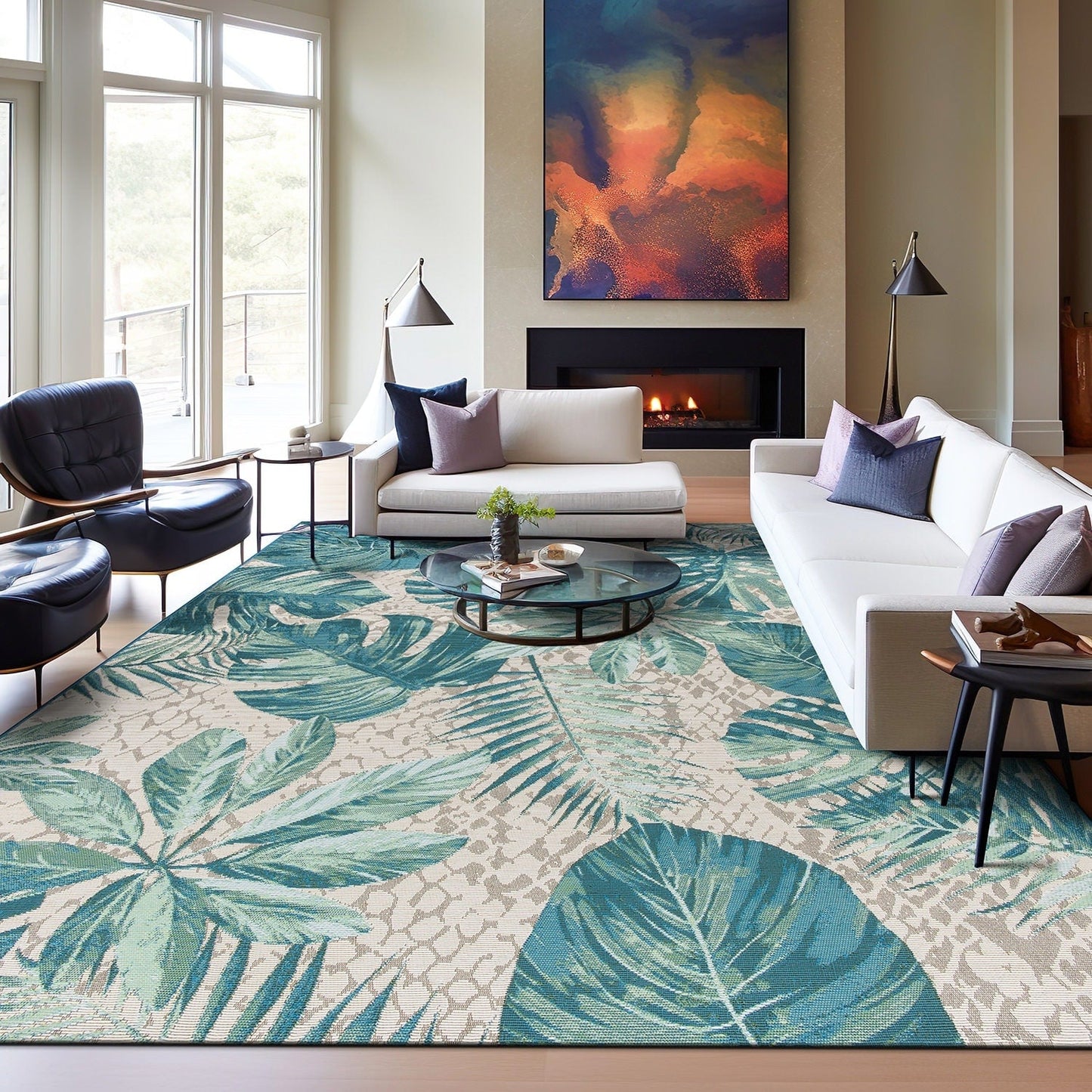 Tapis de sol contemporain à motifs floraux tropicaux pour intérieur/extérieur de World Rug Gallery