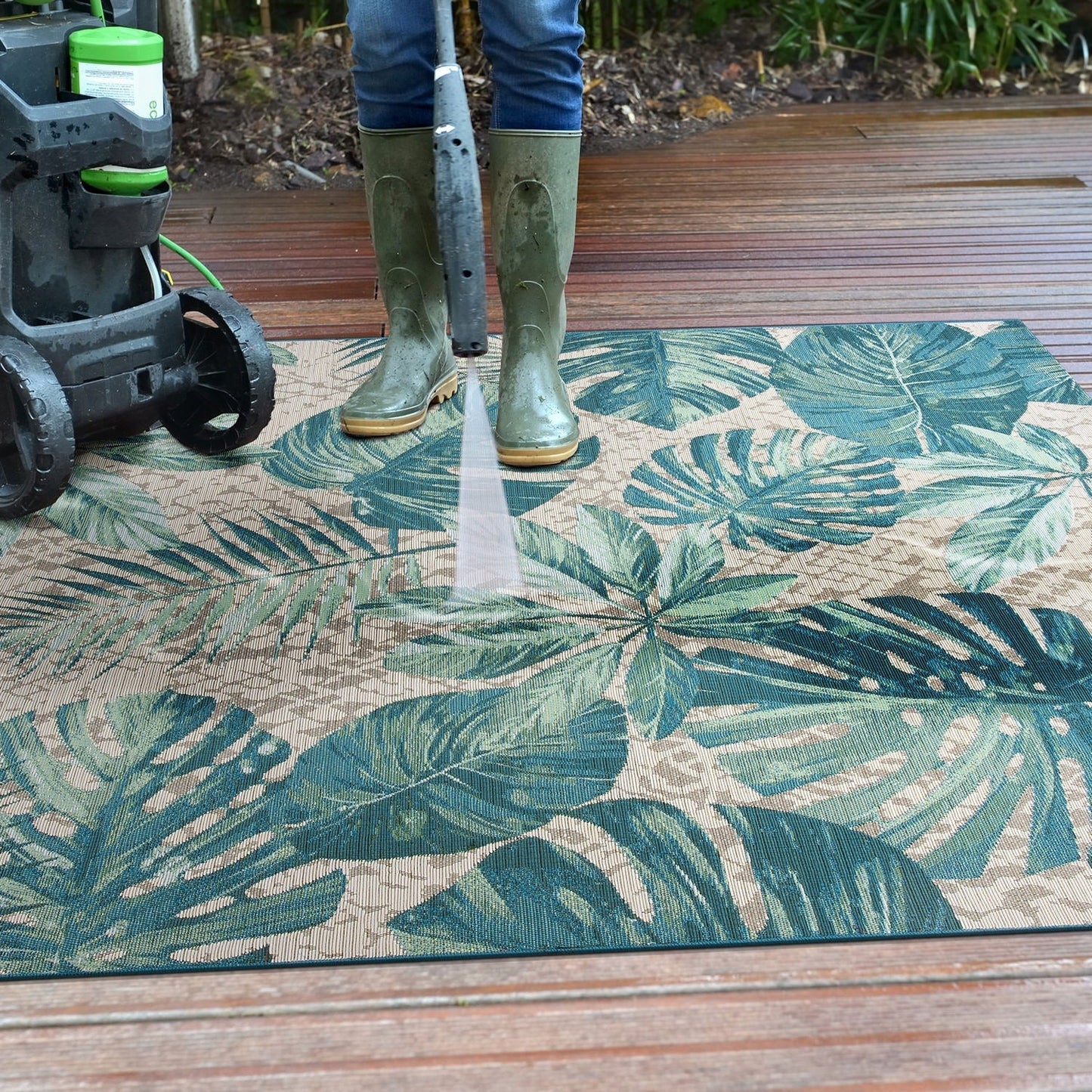 Tapis de sol contemporain à motifs floraux tropicaux pour intérieur/extérieur de World Rug Gallery