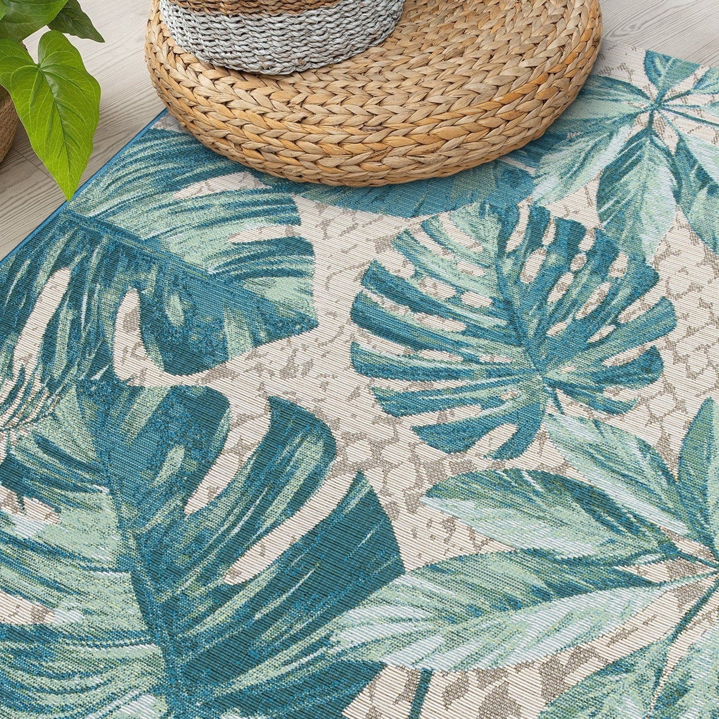 Tapis de sol contemporain à motifs floraux tropicaux pour intérieur/extérieur de World Rug Gallery