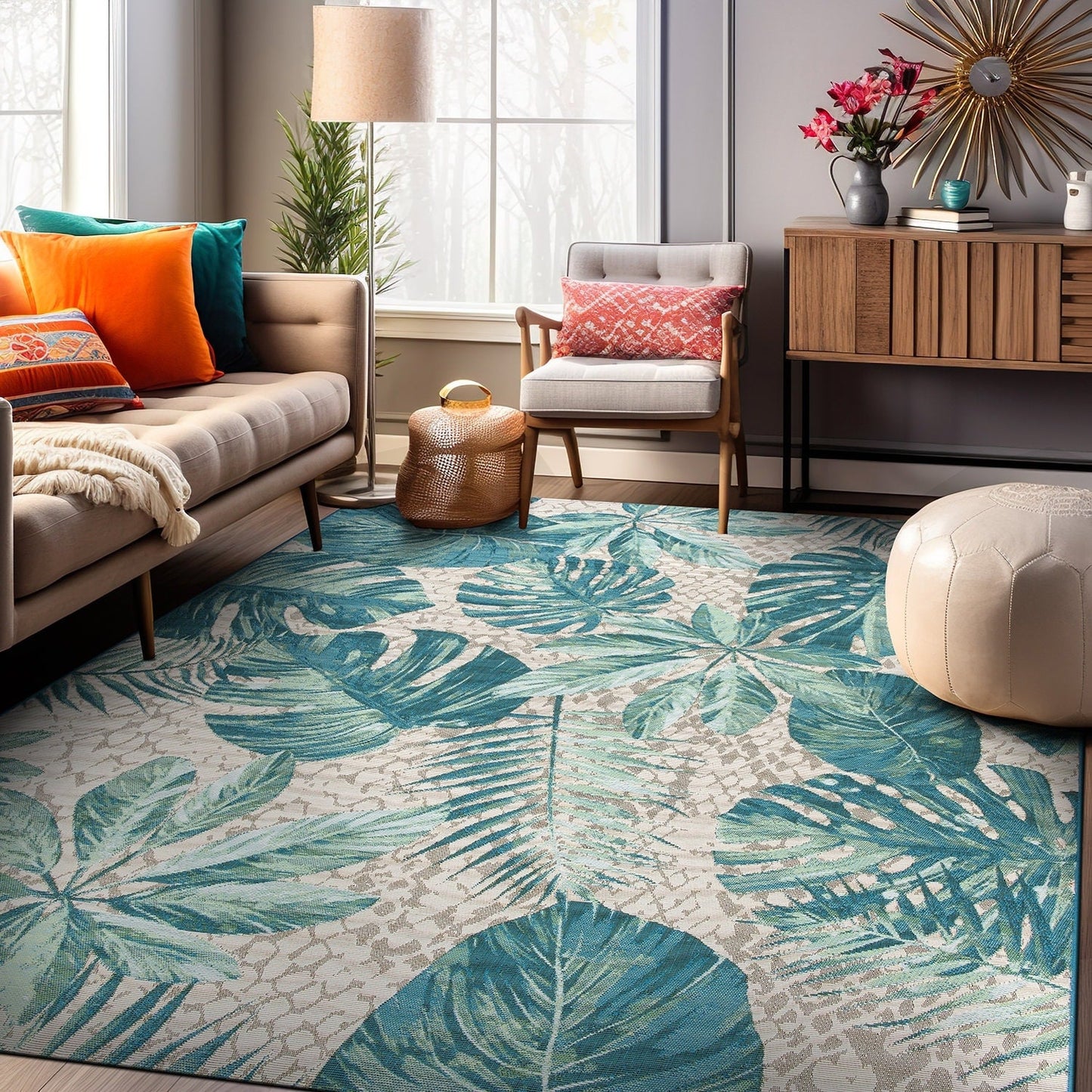 Tapis de sol contemporain à motifs floraux tropicaux pour intérieur/extérieur de World Rug Gallery