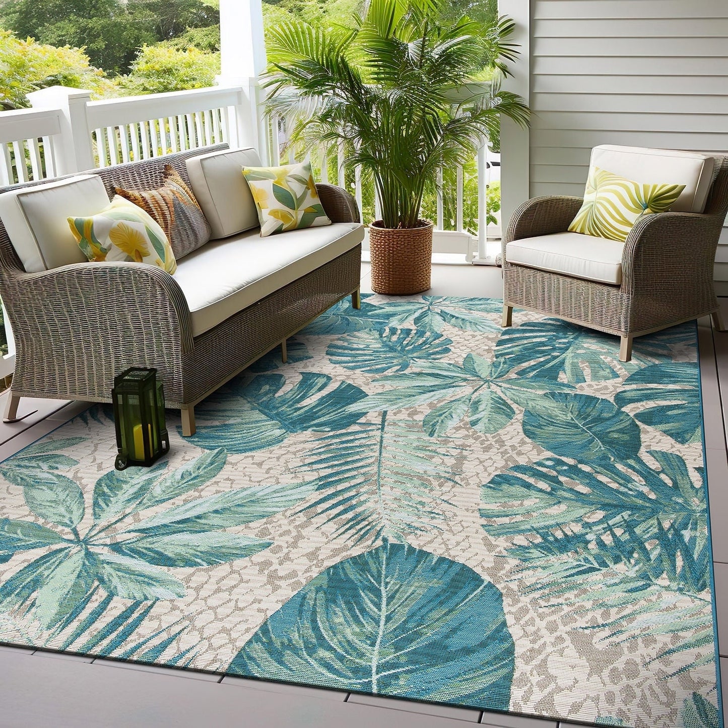 Tapis de sol contemporain à motifs floraux tropicaux pour intérieur/extérieur de World Rug Gallery
