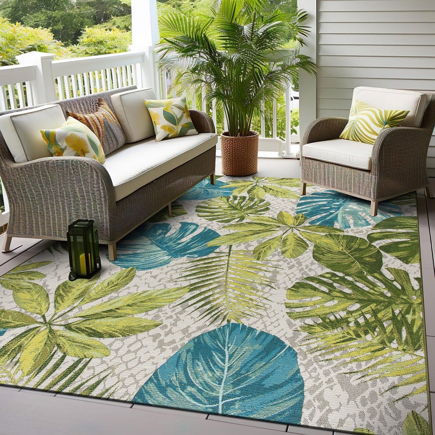 Tapis de sol contemporain à motifs floraux tropicaux pour intérieur/extérieur de World Rug Gallery