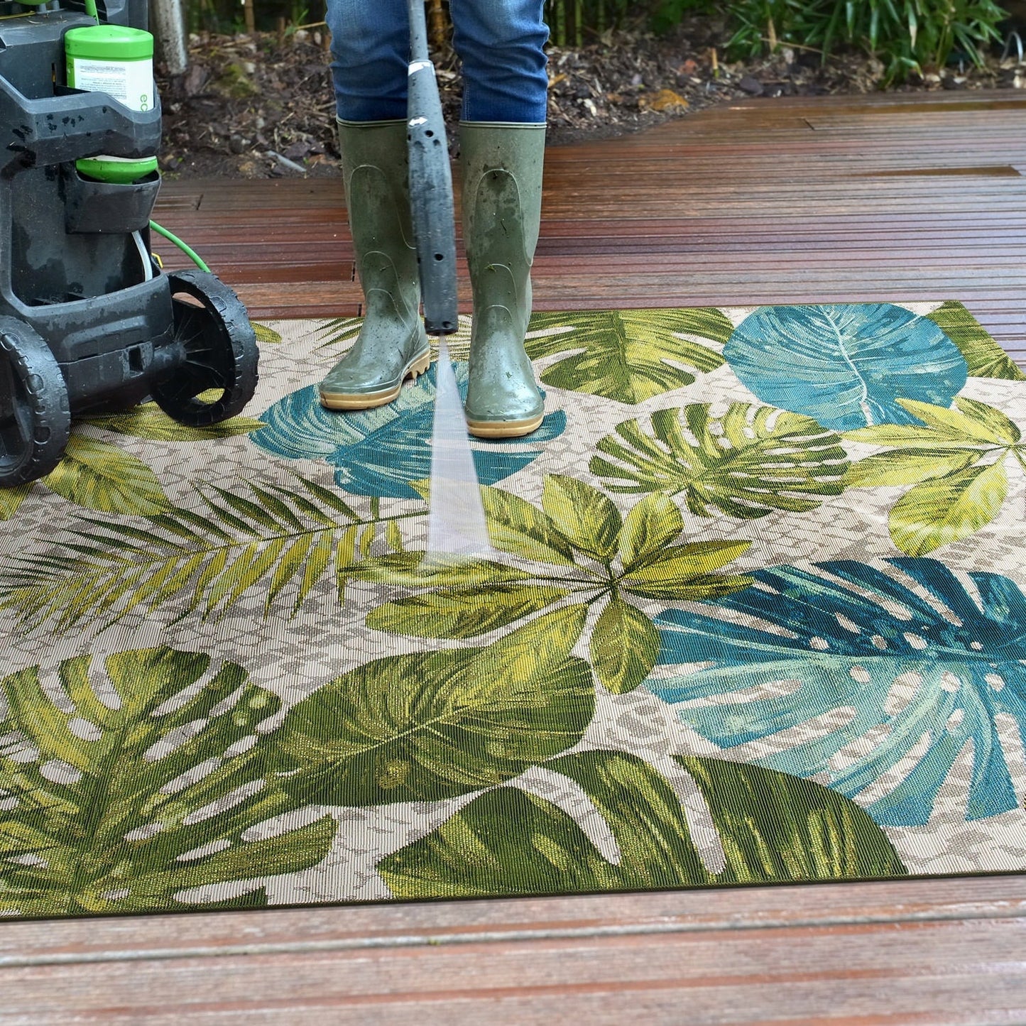 Tapis de sol contemporain à motifs floraux tropicaux pour intérieur/extérieur de World Rug Gallery