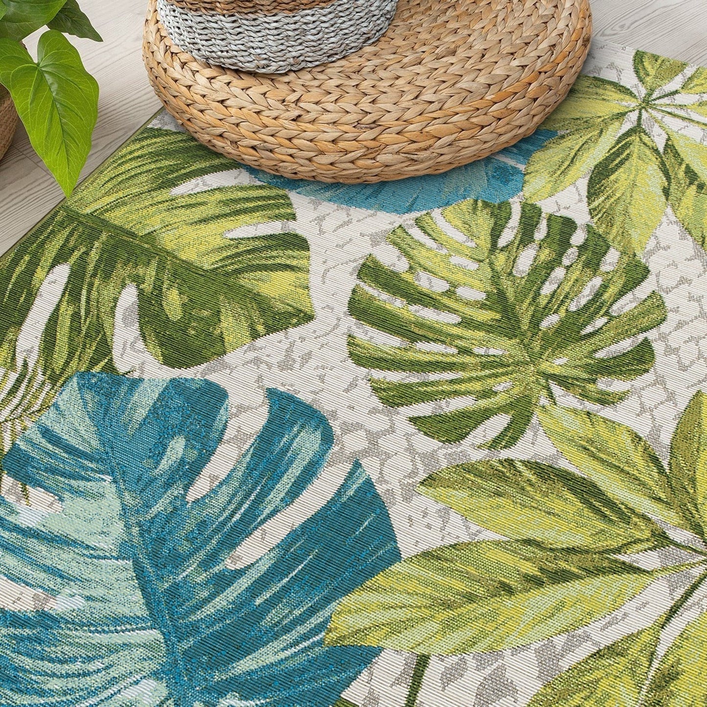 Tapis de sol contemporain à motifs floraux tropicaux pour intérieur/extérieur de World Rug Gallery