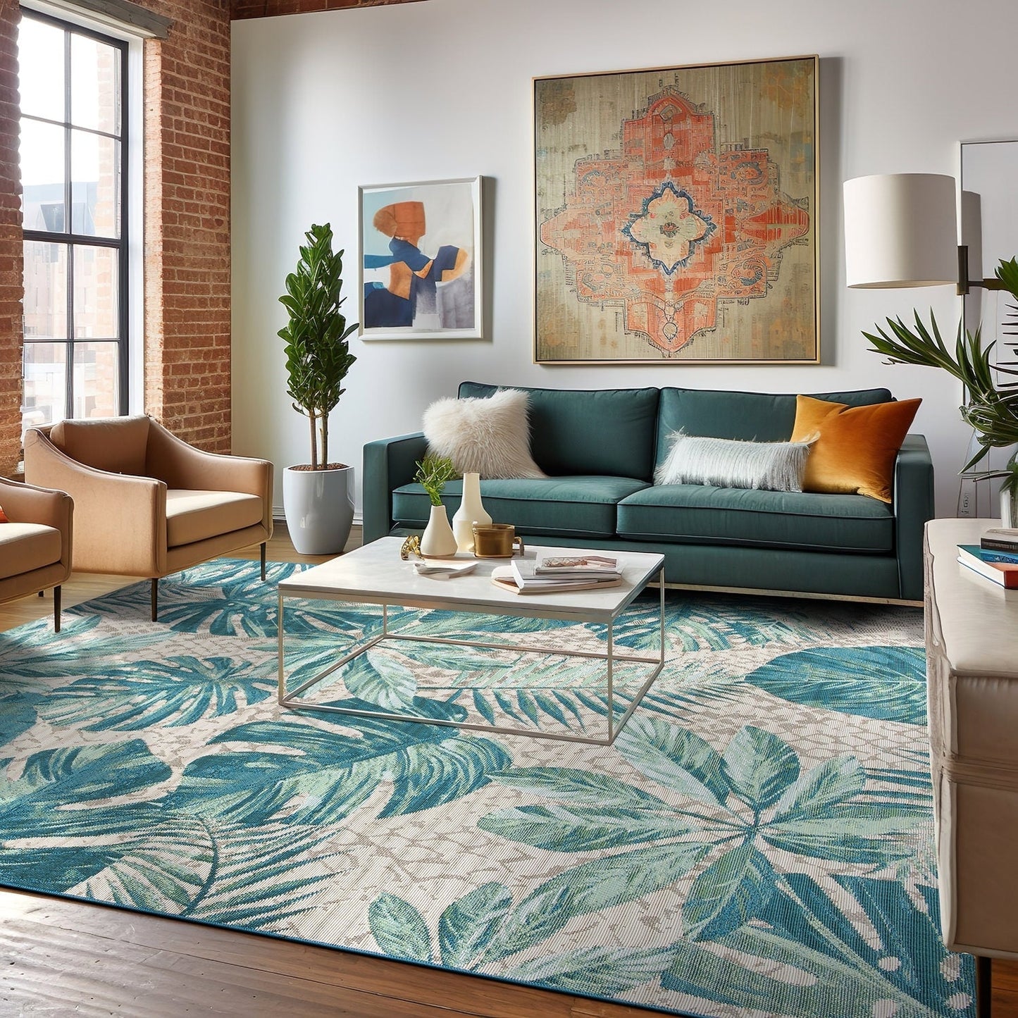 Tapis de sol contemporain à motifs floraux tropicaux pour intérieur/extérieur de World Rug Gallery