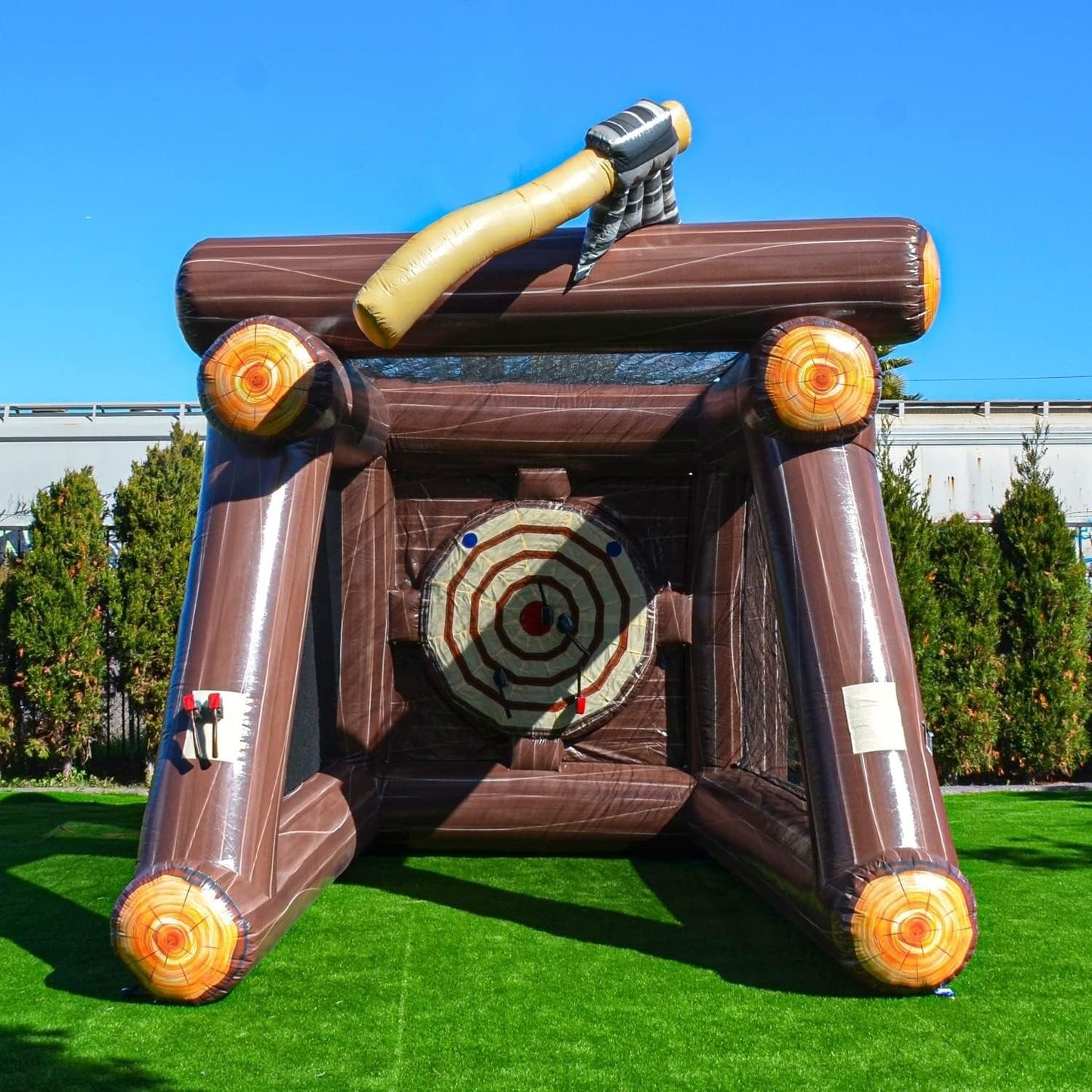 Jeu de lancer de hache gonflable XJUMP avec souffleur d'air et haches en mousse, qualité professionnelle, location, léger, pour jeux en plein air