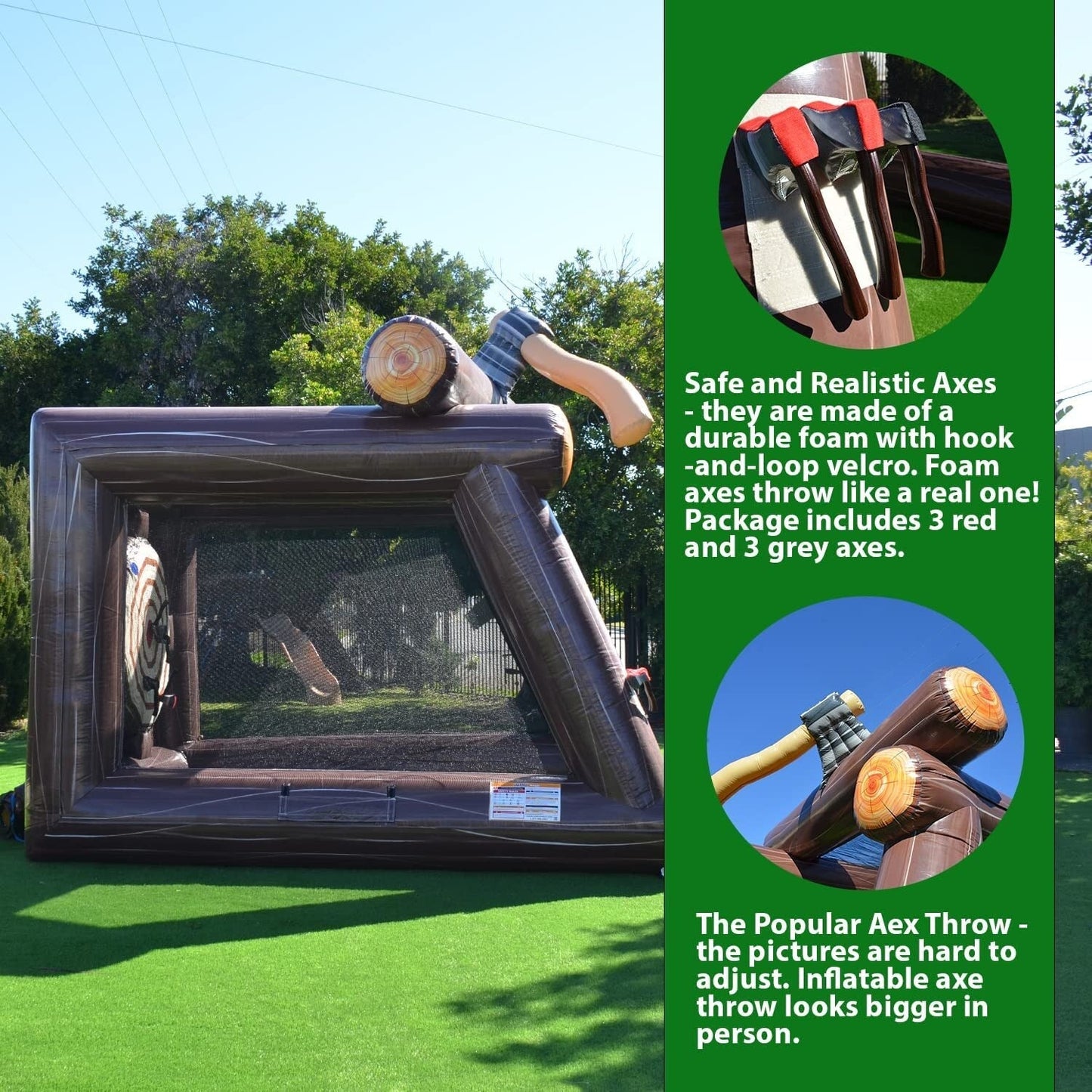 Jeu de lancer de hache gonflable XJUMP avec souffleur d'air et haches en mousse, qualité professionnelle, location, léger, pour jeux en plein air