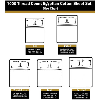 Jeu de draps uni en coton égyptien supérieur, 1000 fils, avec poche profonde.