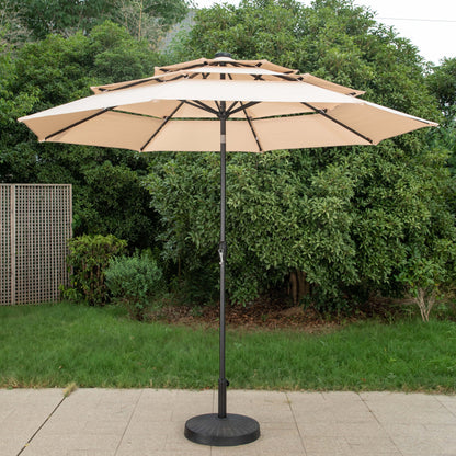 MAISON ARTS Parasol de terrasse extérieur à 3 niveaux, inclinable automatiquement, de 3 mètres, à double ventilation, avec lumières LED.