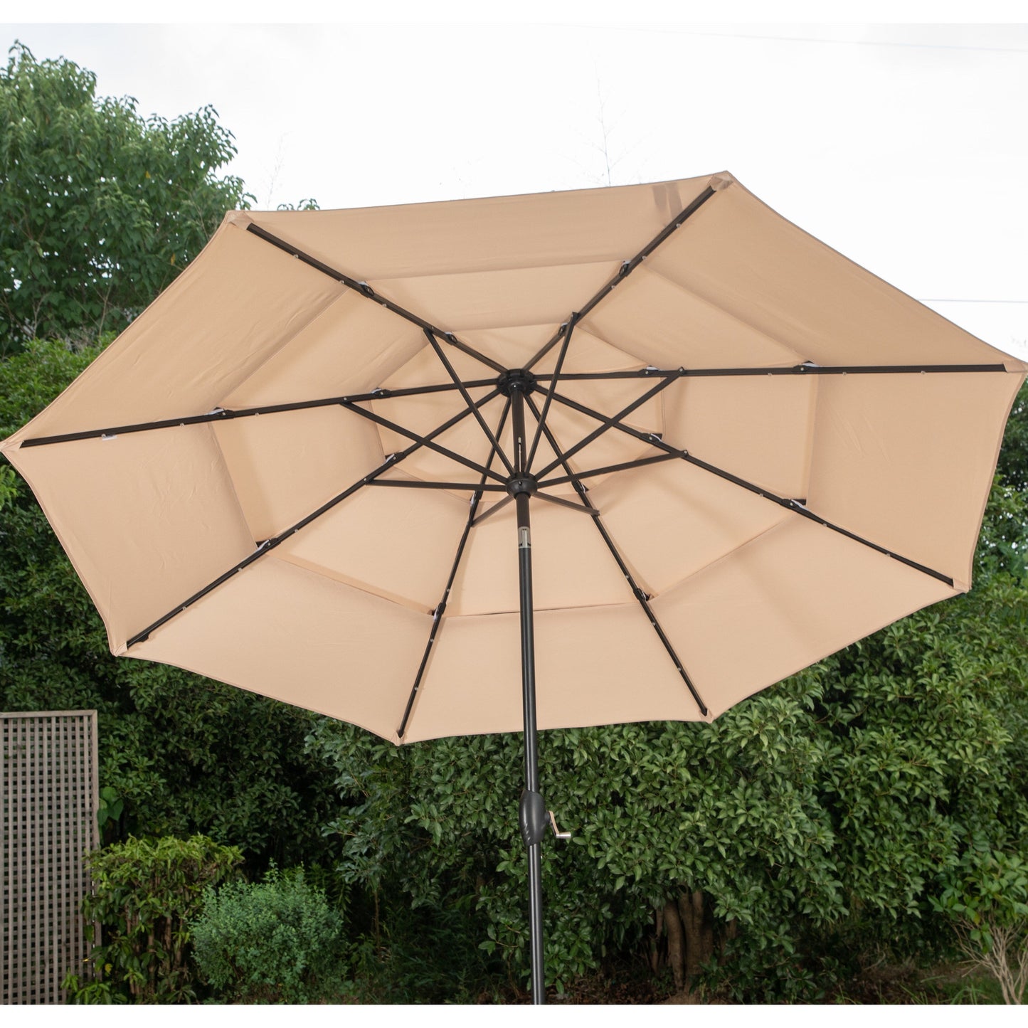 MAISON ARTS Parasol de terrasse extérieur à 3 niveaux, inclinable automatiquement, de 3 mètres, à double ventilation, avec lumières LED.