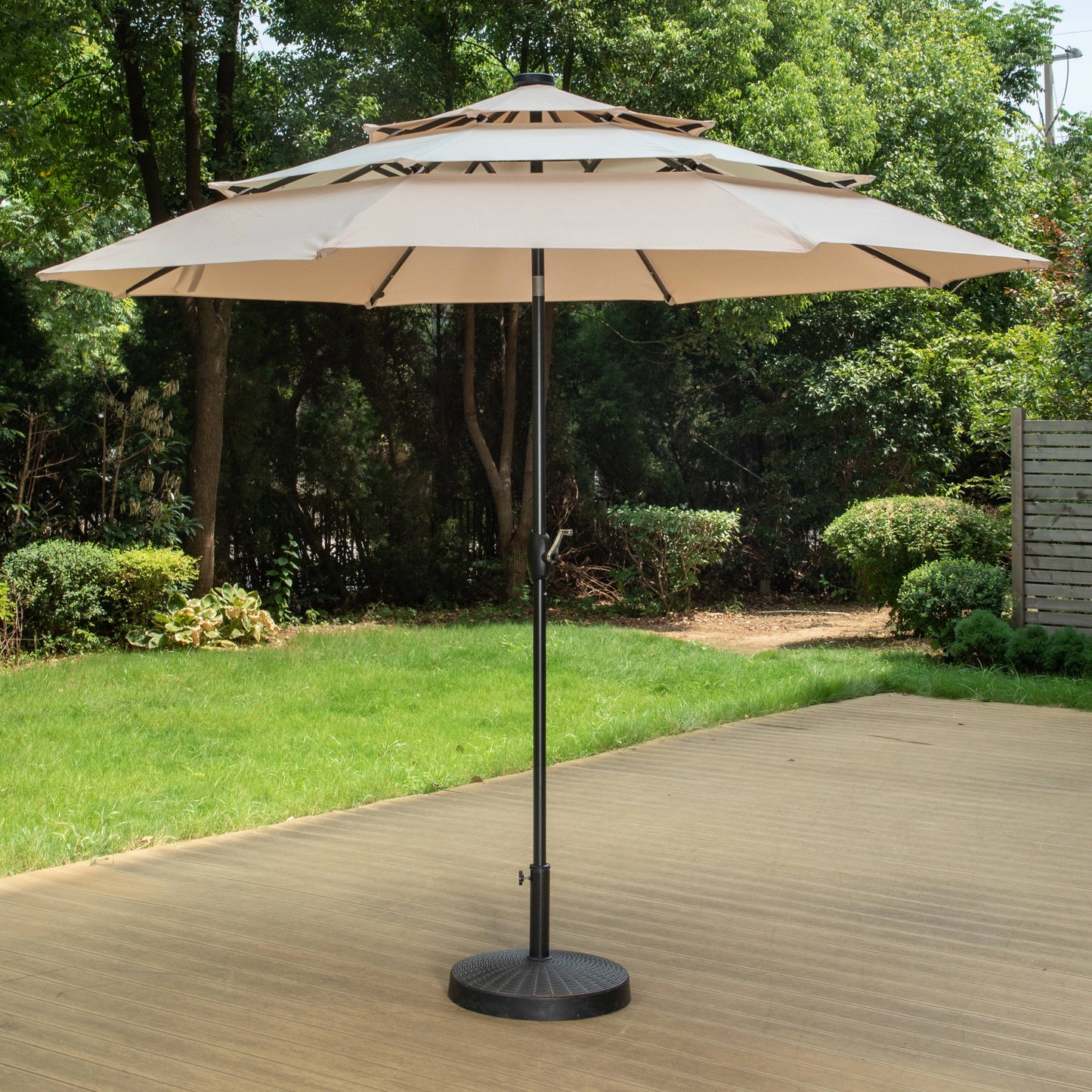 MAISON ARTS Parasol de terrasse extérieur à 3 niveaux, inclinable automatiquement, de 3 mètres, à double ventilation, avec lumières LED.