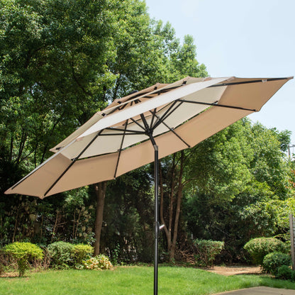 MAISON ARTS Parasol de terrasse extérieur à 3 niveaux, inclinable automatiquement, de 3 mètres, à double ventilation, avec lumières LED.