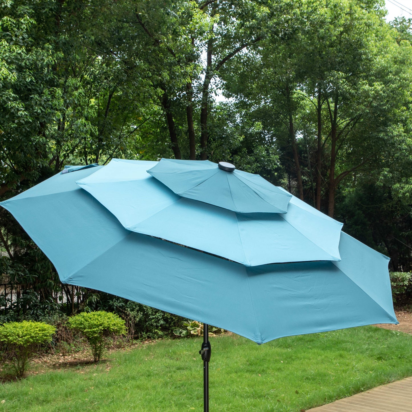 MAISON ARTS Parasol de terrasse extérieur à 3 niveaux, inclinable automatiquement, de 3 mètres, à double ventilation, avec lumières LED.