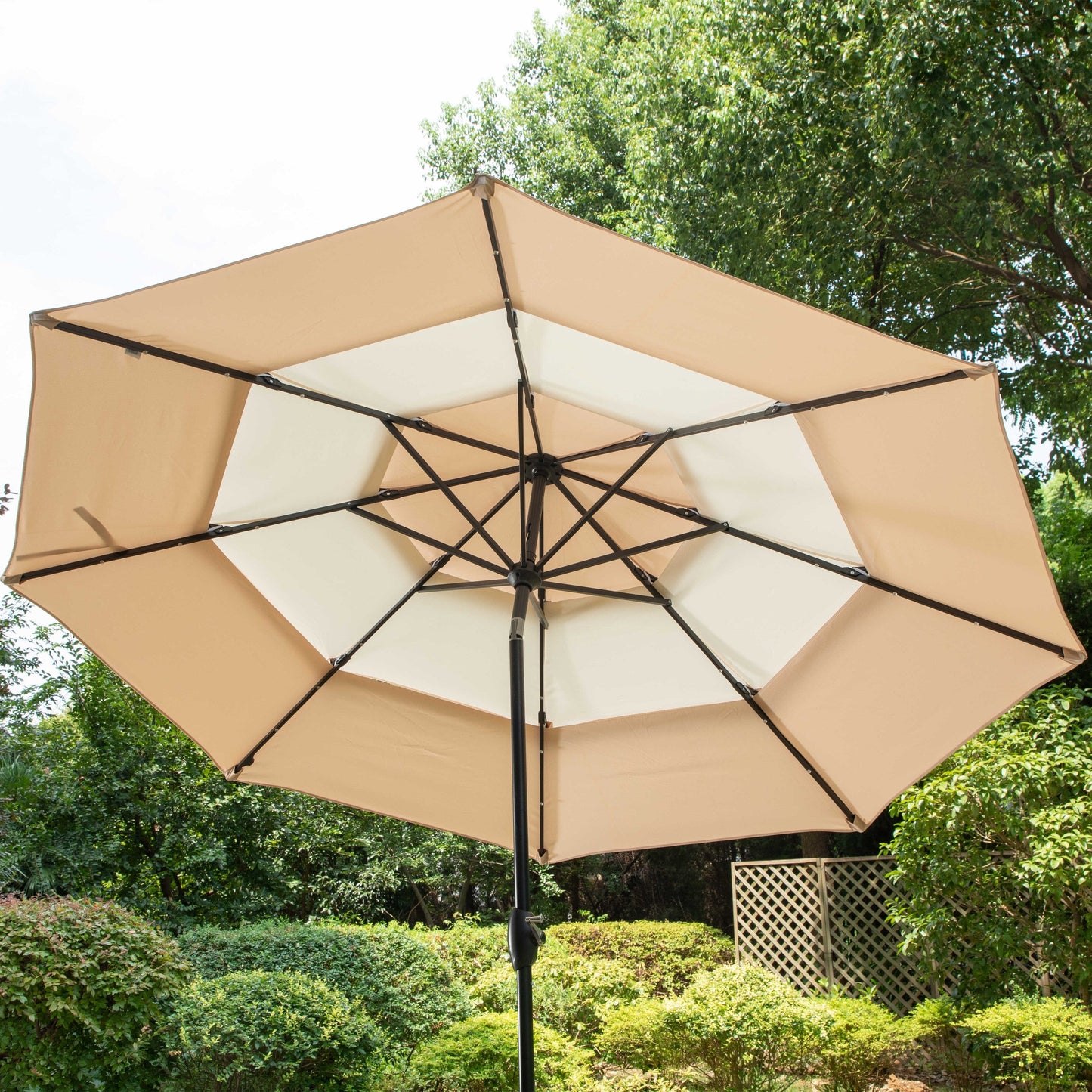 MAISON ARTS Parasol de terrasse extérieur à 3 niveaux, inclinable automatiquement, de 3 mètres, à double ventilation, avec lumières LED.