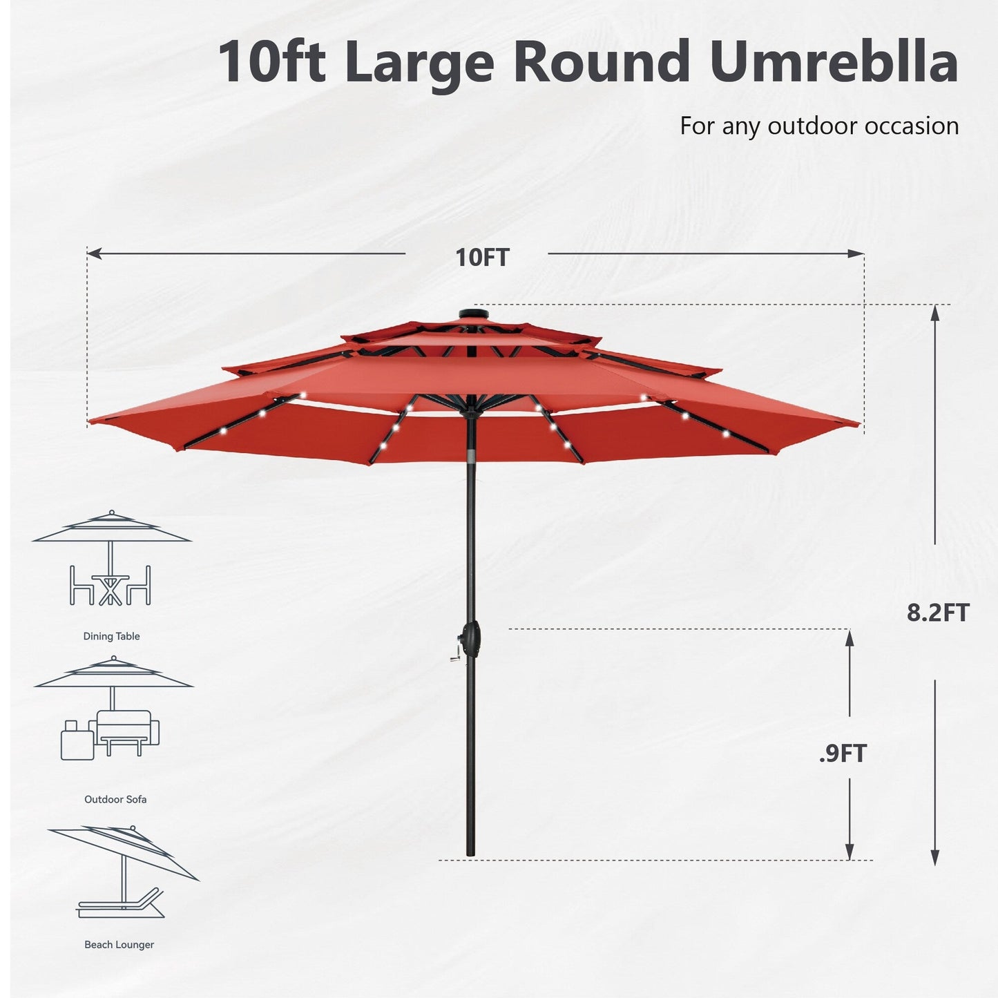 MAISON ARTS Parasol de terrasse extérieur à 3 niveaux, inclinable automatiquement, de 3 mètres, à double ventilation, avec lumières LED.