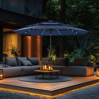 MAISON ARTS Parasol de terrasse extérieur à 3 niveaux, inclinable automatiquement, de 3 mètres, à double ventilation, avec lumières LED.