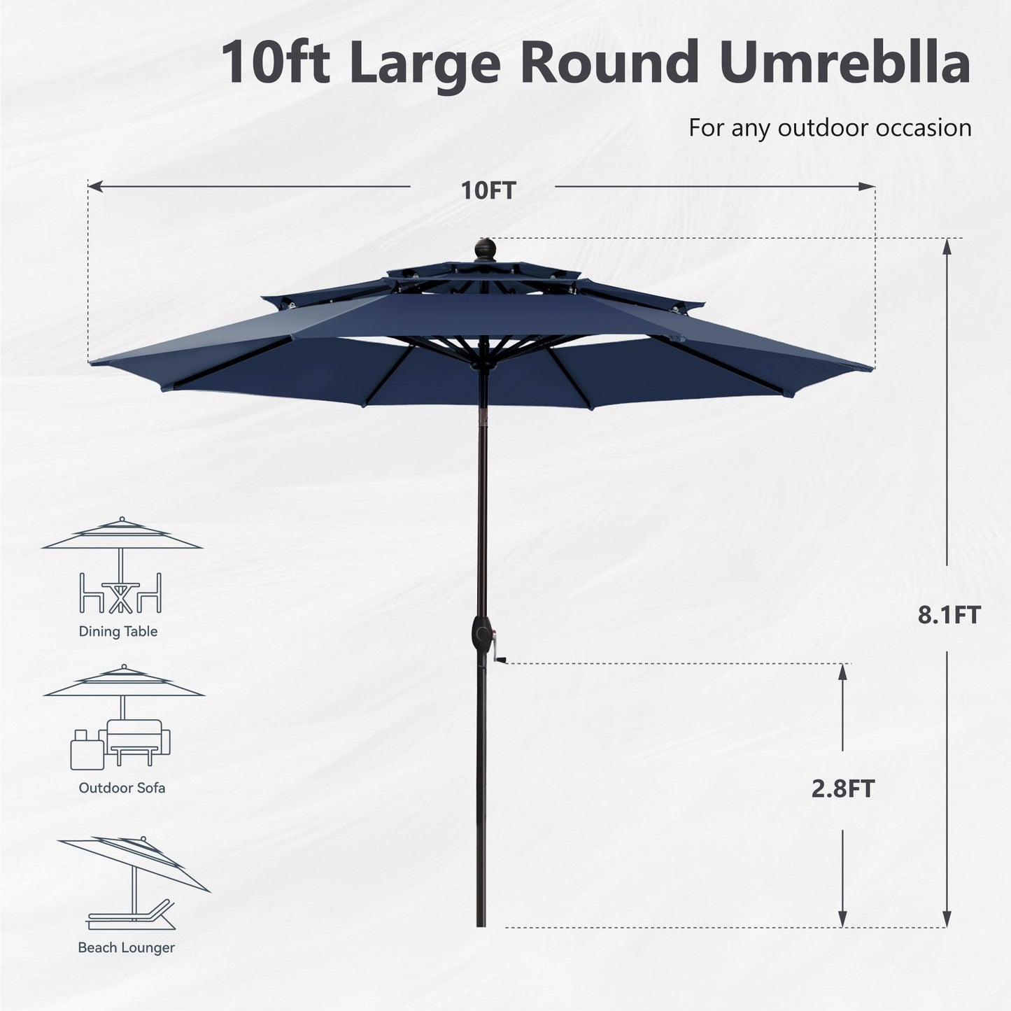 MAISON ARTS Parasol de terrasse extérieur à 3 niveaux, inclinable automatiquement, de 3 mètres, à double ventilation, avec lumières LED.