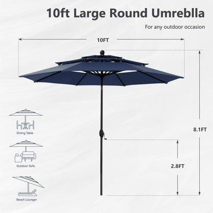 MAISON ARTS Parasol de terrasse extérieur à 3 niveaux, inclinable automatiquement, de 3 mètres, à double ventilation, avec lumières LED.