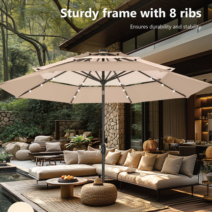 MAISON ARTS Parasol de terrasse extérieur à 3 niveaux, inclinable automatiquement, de 3 mètres, à double ventilation, avec lumières LED.