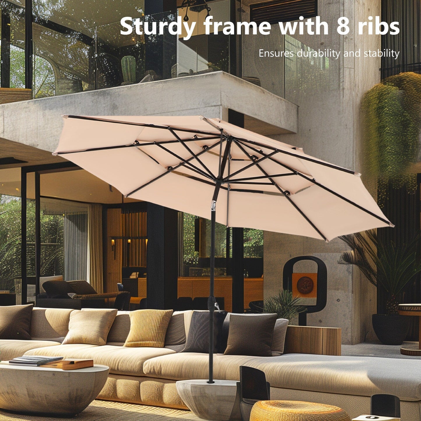 MAISON ARTS Parasol de terrasse extérieur à 3 niveaux, inclinable automatiquement, de 3 mètres, à double ventilation, avec lumières LED.