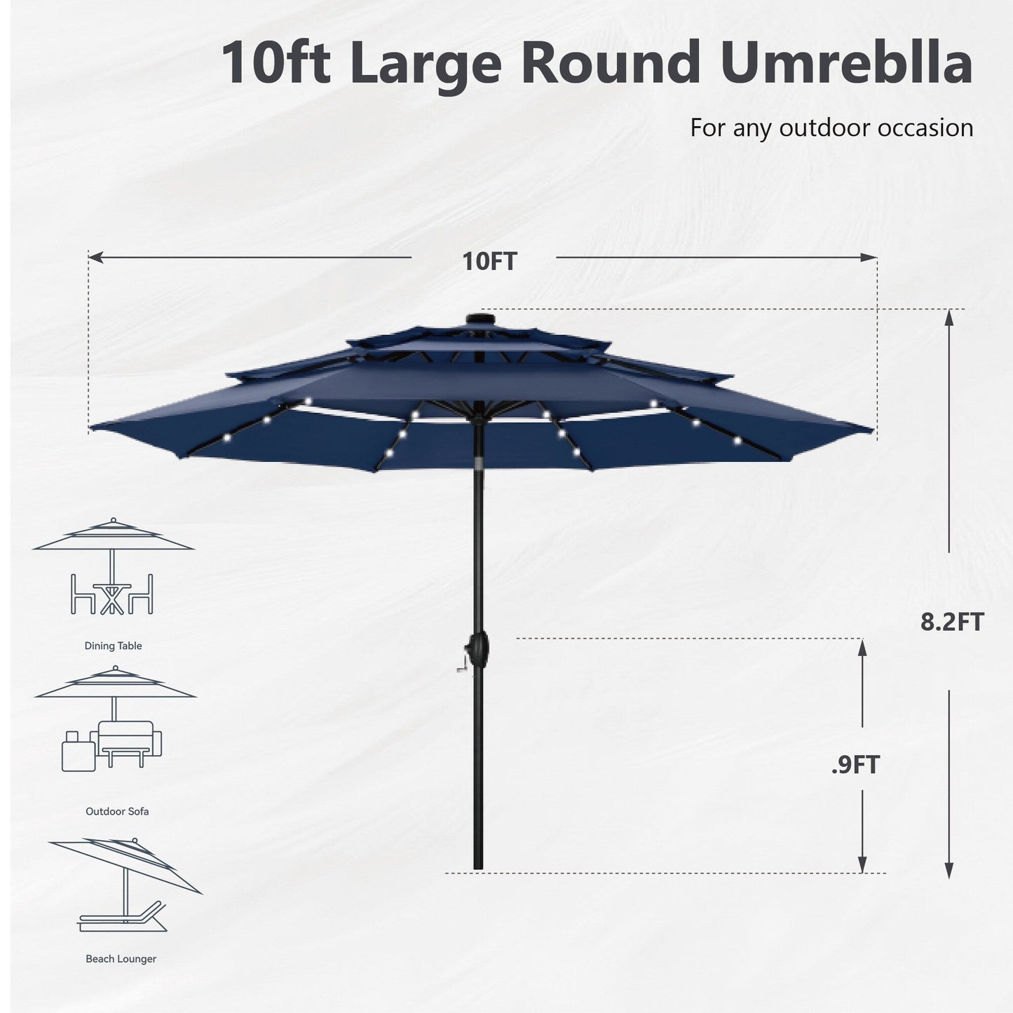 MAISON ARTS Parasol de terrasse extérieur à 3 niveaux, inclinable automatiquement, de 3 mètres, à double ventilation, avec lumières LED.