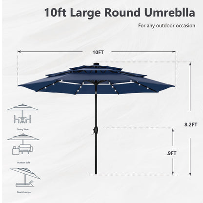 MAISON ARTS Parasol de terrasse extérieur à 3 niveaux, inclinable automatiquement, de 3 mètres, à double ventilation, avec lumières LED.
