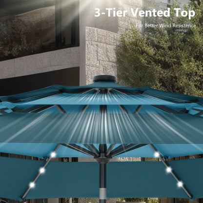 MAISON ARTS Parasol de terrasse extérieur à 3 niveaux, inclinable automatiquement, de 3 mètres, à double ventilation, avec lumières LED.