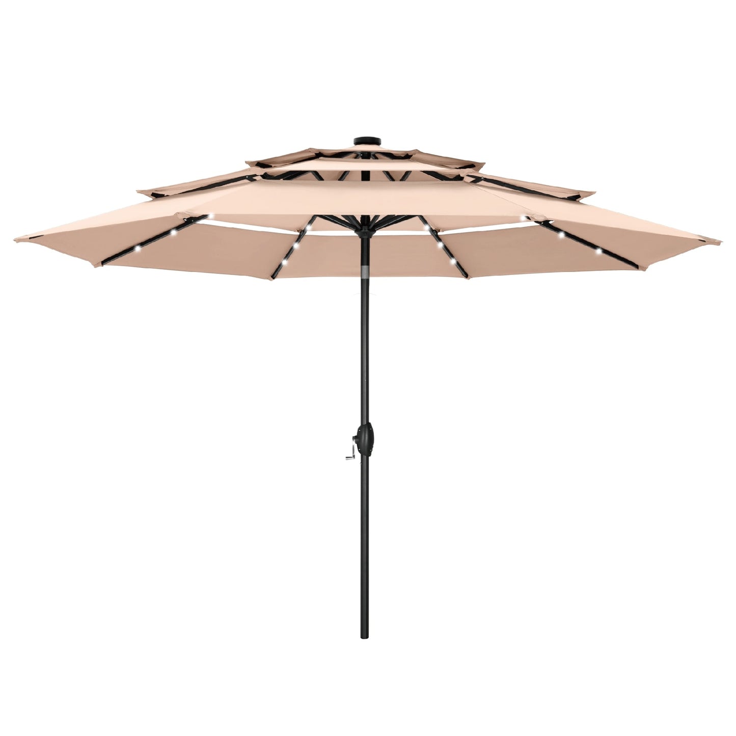 MAISON ARTS Parasol de terrasse extérieur à 3 niveaux, inclinable automatiquement, de 3 mètres, à double ventilation, avec lumières LED.