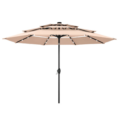 MAISON ARTS Parasol de terrasse extérieur à 3 niveaux, inclinable automatiquement, de 3 mètres, à double ventilation, avec lumières LED.