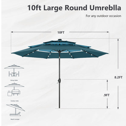 MAISON ARTS Parasol de terrasse extérieur à 3 niveaux, inclinable automatiquement, de 3 mètres, à double ventilation, avec lumières LED.