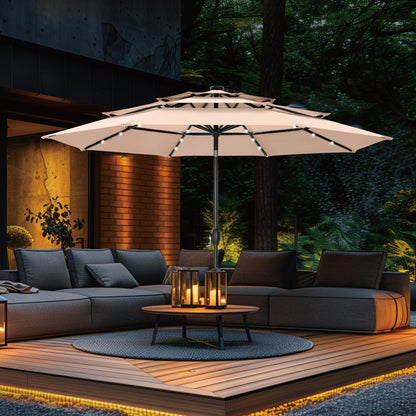 MAISON ARTS Parasol de terrasse extérieur à 3 niveaux, inclinable automatiquement, de 3 mètres, à double ventilation, avec lumières LED.