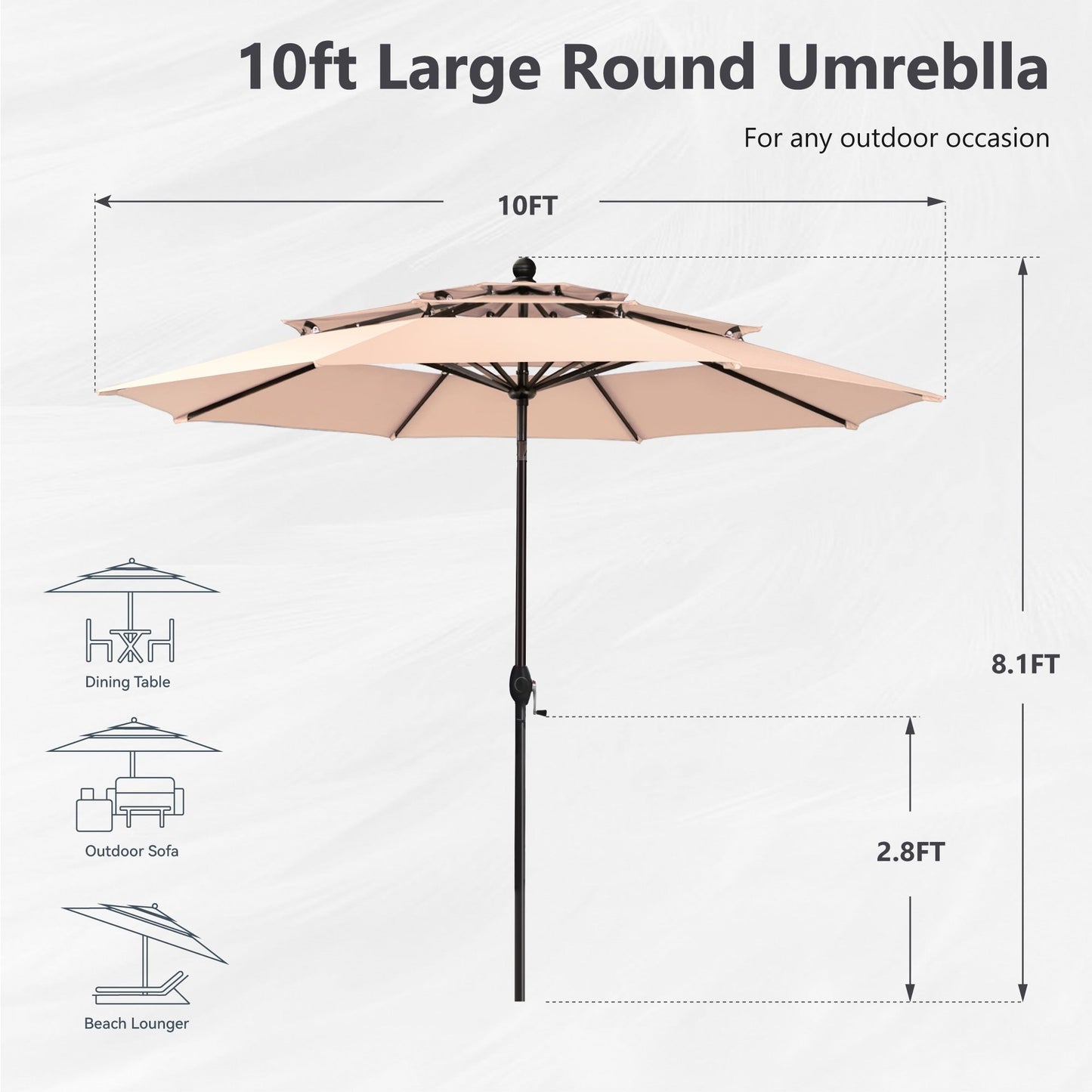 MAISON ARTS Parasol de terrasse extérieur à 3 niveaux, inclinable automatiquement, de 3 mètres, à double ventilation, avec lumières LED.