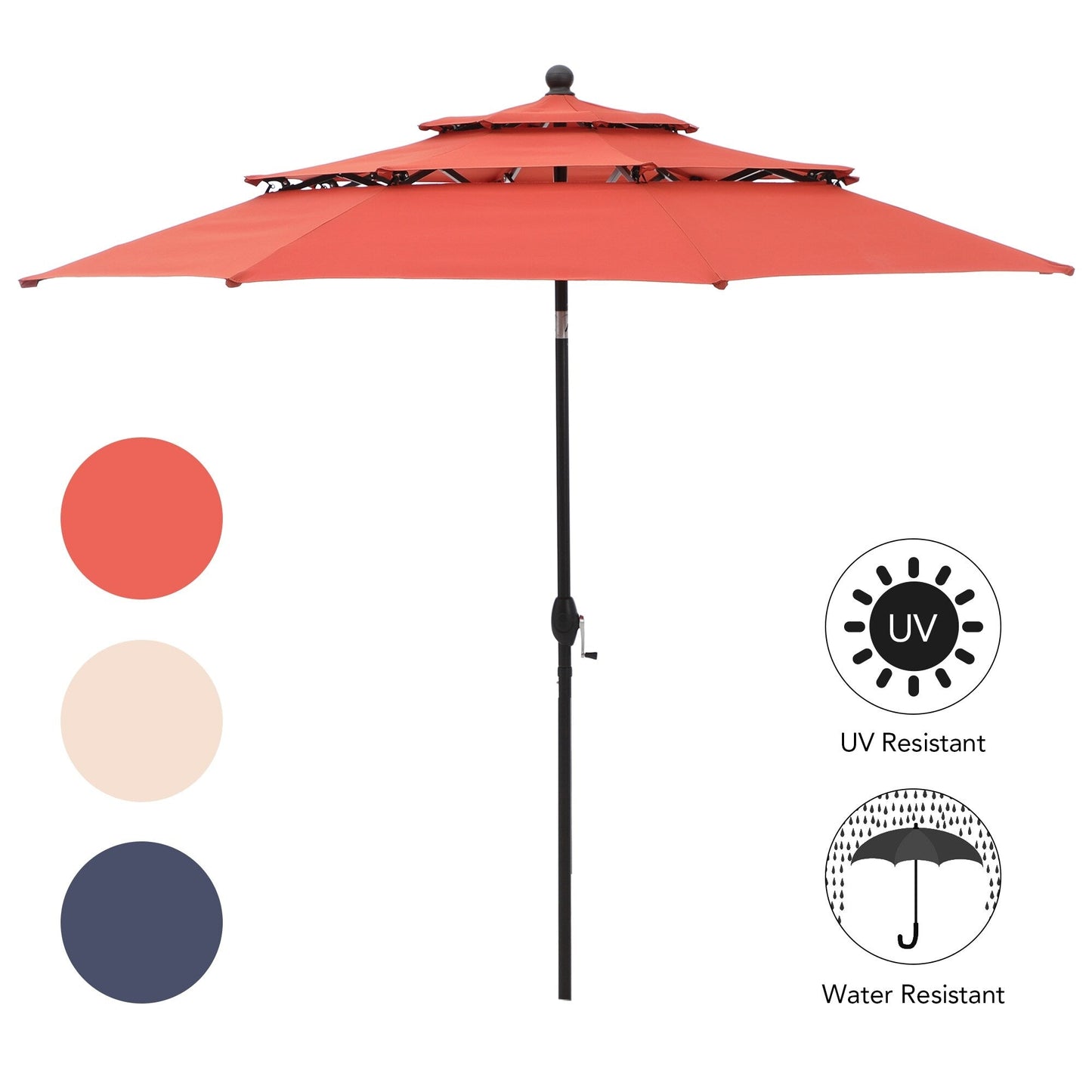 MAISON ARTS Parasol de terrasse extérieur à 3 niveaux, inclinable automatiquement, de 3 mètres, à double ventilation, avec lumières LED.