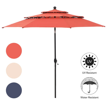 MAISON ARTS Parasol de terrasse extérieur à 3 niveaux, inclinable automatiquement, de 3 mètres, à double ventilation, avec lumières LED.