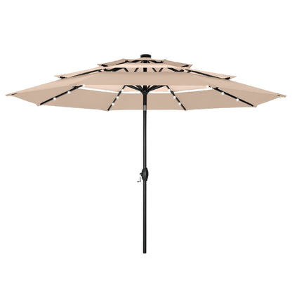 MAISON ARTS Parasol de terrasse extérieur à 3 niveaux, inclinable automatiquement, de 3 mètres, à double ventilation, avec lumières LED.