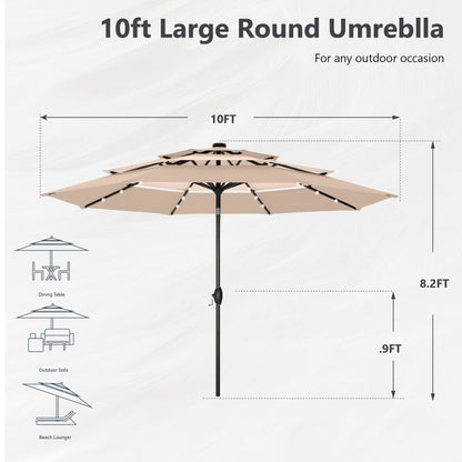 MAISON ARTS Parasol de terrasse extérieur à 3 niveaux, inclinable automatiquement, de 3 mètres, à double ventilation, avec lumières LED.