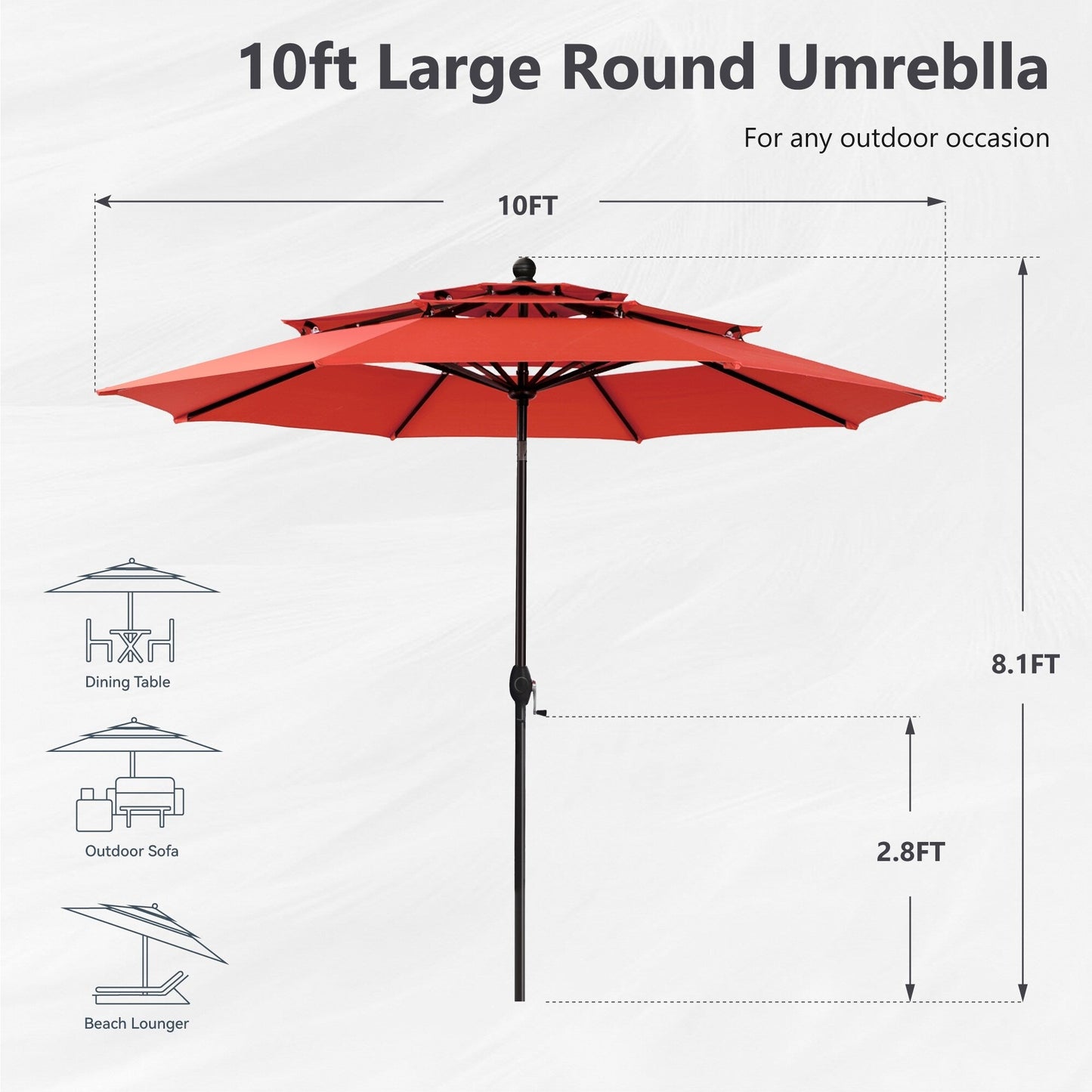 MAISON ARTS Parasol de terrasse extérieur à 3 niveaux, inclinable automatiquement, de 3 mètres, à double ventilation, avec lumières LED.