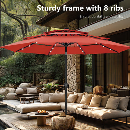 MAISON ARTS Parasol de terrasse extérieur à 3 niveaux, inclinable automatiquement, de 3 mètres, à double ventilation, avec lumières LED.
