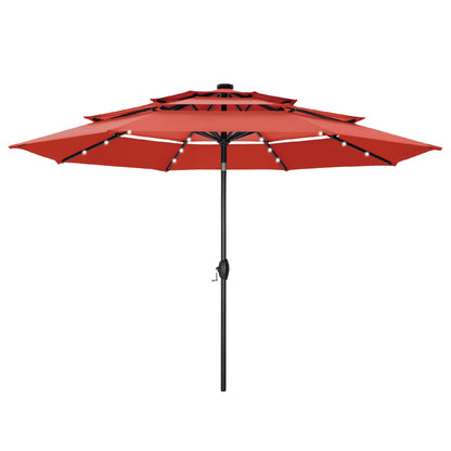 MAISON ARTS Parasol de terrasse extérieur à 3 niveaux, inclinable automatiquement, de 3 mètres, à double ventilation, avec lumières LED.