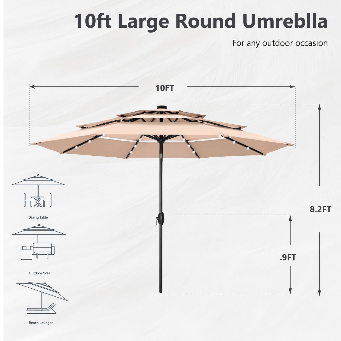 MAISON ARTS Parasol de terrasse extérieur à 3 niveaux, inclinable automatiquement, de 3 mètres, à double ventilation, avec lumières LED.