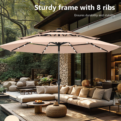 MAISON ARTS Parasol de terrasse extérieur à 3 niveaux, inclinable automatiquement, de 3 mètres, à double ventilation, avec lumières LED.