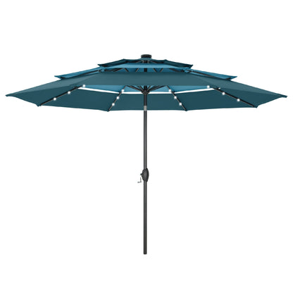 MAISON ARTS Parasol de terrasse extérieur à 3 niveaux, inclinable automatiquement, de 3 mètres, à double ventilation, avec lumières LED.