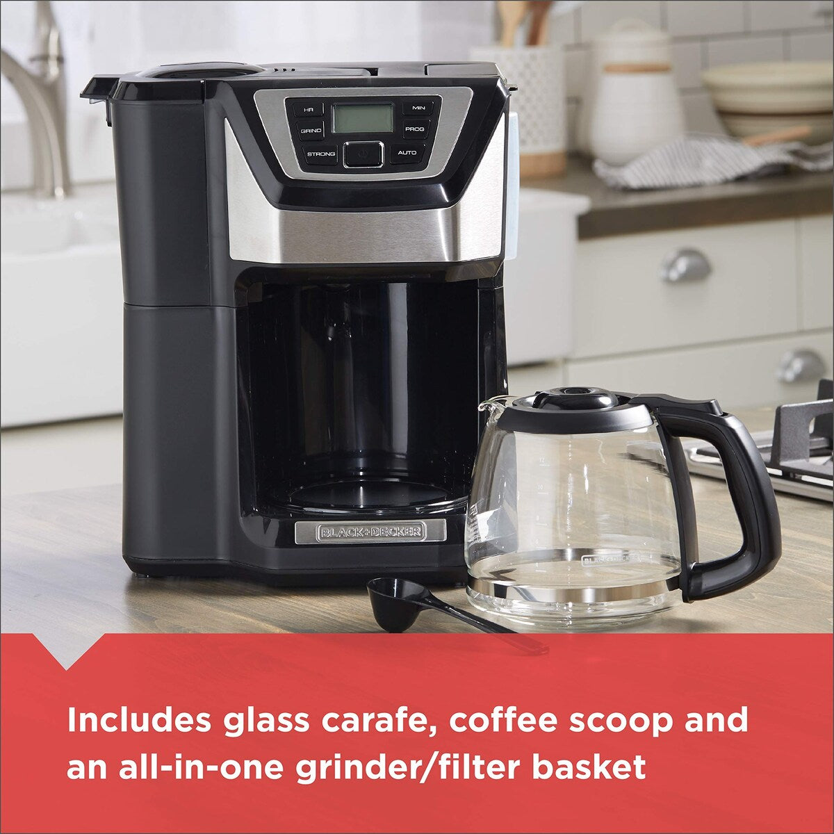 Machine à café avec broyeur intégré, 12 tasses, CM5000B, programmable 24 heures, fonction "une tasse furtive", filtre permanent lavable.