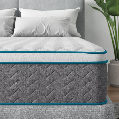 Matelas de 35 cm d'épaisseur, matelas hybride en mousse à mémoire de forme et ressorts ensachés, matelas de fermeté moyenne, tailles Queen et King disponibles en option.
