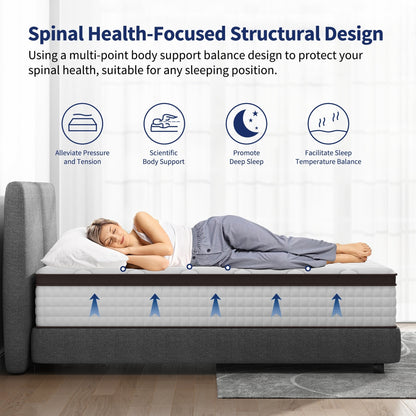 Matelas hybride 14 - Mousse à mémoire de forme au gel de charbon de bambou et ressorts ensachés à 7 zones, fermeté moyenne, essai de 100 nuits
