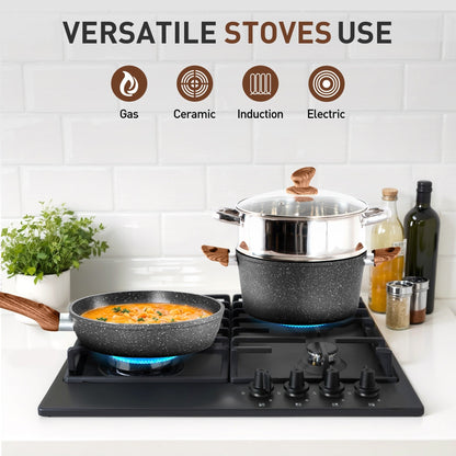 Ensemble de 17 pièces de casseroles et poêles en granit pour cuisine, ensemble de cuisson antiadhésif