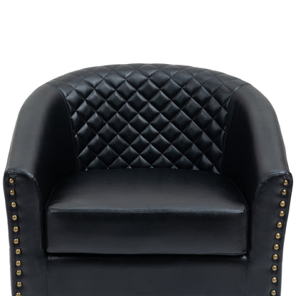 2 chaises d'appoint en cuir végétalien en forme de tonneau, 73,5 cm de large, avec garniture à clous.