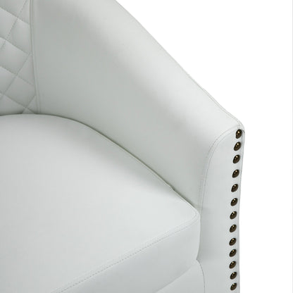2 chaises d'appoint en cuir végétalien en forme de tonneau, 73,5 cm de large, avec garniture à clous.