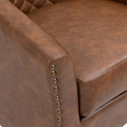 2 chaises d'appoint en cuir végétalien en forme de tonneau, 73,5 cm de large, avec garniture à clous.